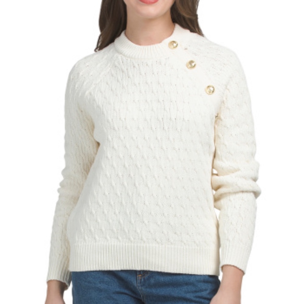 NWT Derek Lam Sawyer Long Sleeve Button Crew Neck Sweater